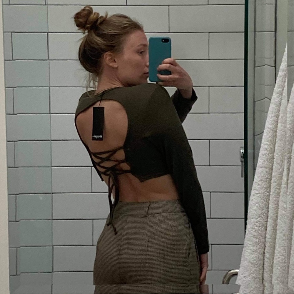 Nasty Gal Open Strappy Back Cropped Long Sleeve